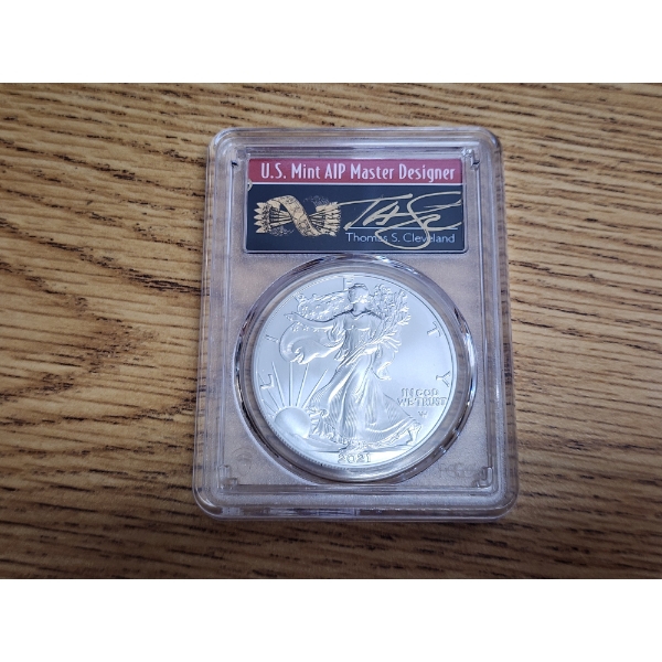 PCGS MS70 2021 Silver American Eagle T-2 First Strike - Signed - 1 oz .999 Fine Silver 