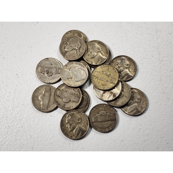 x17 Assorted Years Wartime 35% Silver Nickels FV: $0.85