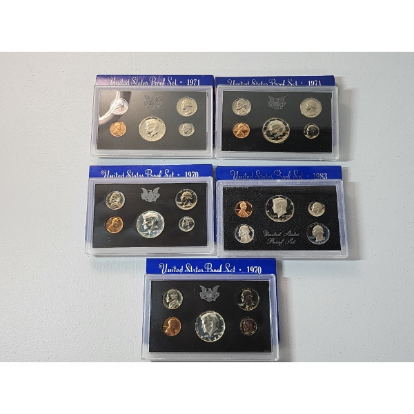 x5 United States Proof Sets: 1971, 1971, 1970, 1983, 1970 In Original Packaging