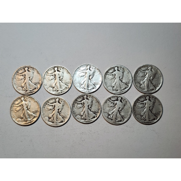 Assorted Years Walking Liberty Silver Half Dollars Face Value $5.00