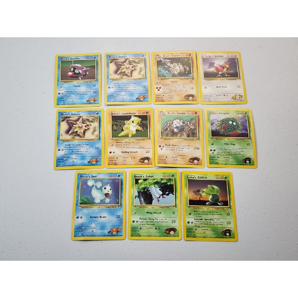 11 Vintage Assorted Pokemon Gym Leaders Trading Cards