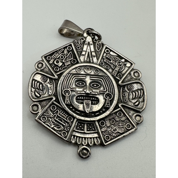 Sterling Silver Pendent Featuring Tonatiuh, the Aztec Sun Deity & Aztec Calendar  15.8g