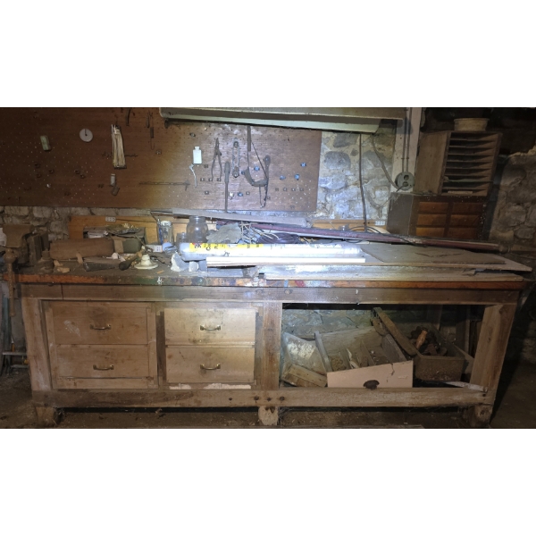 Contents of Work Table incl Vise, Vintage Tools and More - Table Not Included