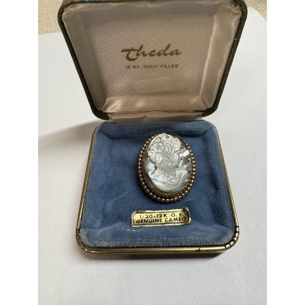 Theda 12K Gold Filled Brooch - 1/20-12K Genuine Cameo - 8.1 Grams