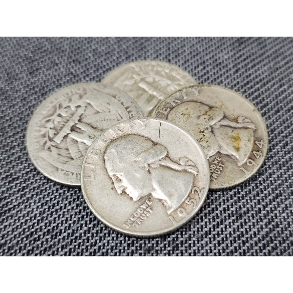 Four 90% Silver United States Washington Quarter Dollars ~ $1.00 Face Value