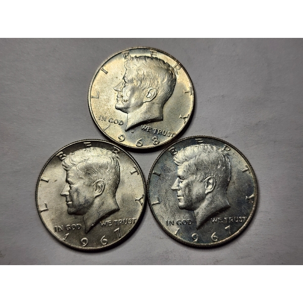 Three 40% Silver Kennedy Half Dollars - $1.50 Face Value