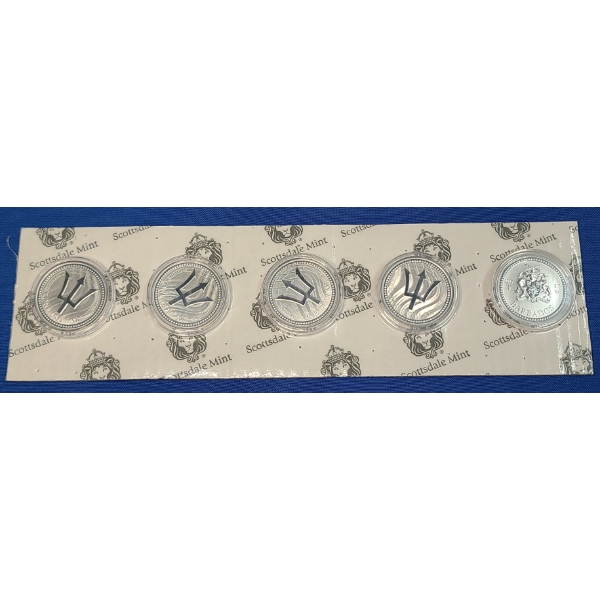 (5) Sealed Scottsdale Mint 2017 Barbados Trident 1 oz 999 Fine Silver Rounds