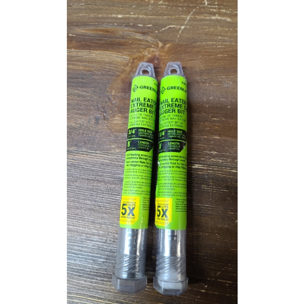 (2) Greenlee Nail Eater Extreme Short Auger Bits - 3/4" Hole Size 8" Length 