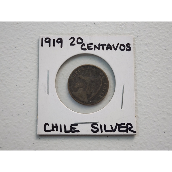 1919 Chile 20 Centavos Silver Coin ASW: 0.0386oz