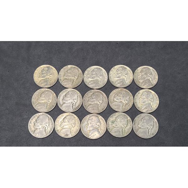 Years 1943, 1944, 1945 35% Silver Jefferson Wartime Nickels - Face Value: $0.75