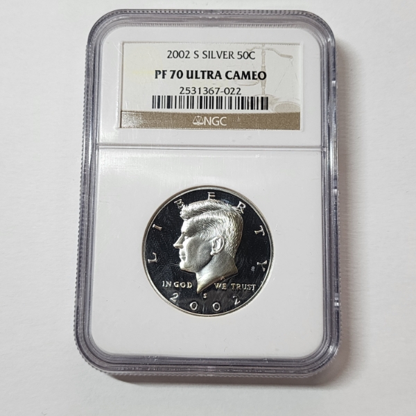 NGC Graded PF 70 Ultra Cameo 2002-S 90% Silver Kennedy Half Dollar 