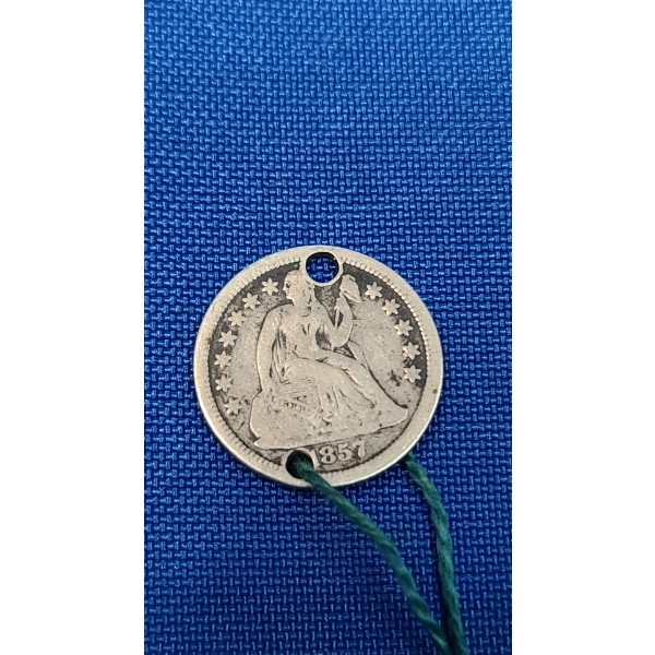 1857 90% Silver Seated Liberty Dime With Holes