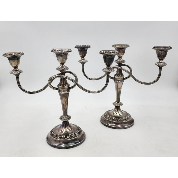 Two Silver-Plated Three-Arm Detailed Candelabras Weighting Approx. 2.4lbs Each - TW: 4.8lbs