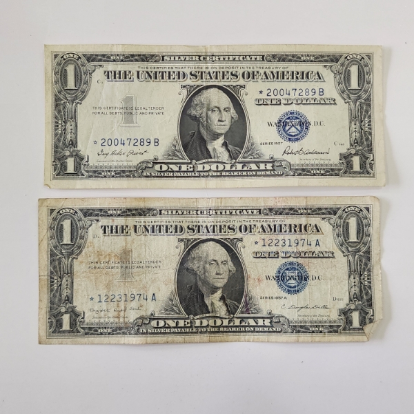 TWO U.S. Blue Seal *STAR NOTES* $1 Silver Certificates - Including **BIRTHDAY NOTE 12-23-1974**