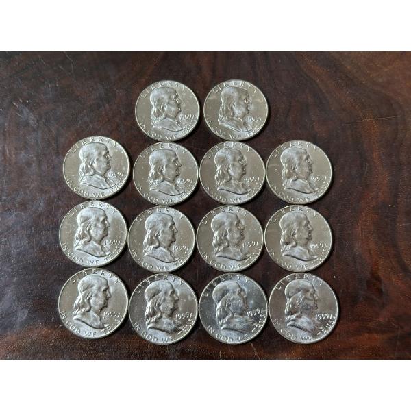 1959 Brilliant Uncirculated Franklin Half Dollars - $7.00 Face Value