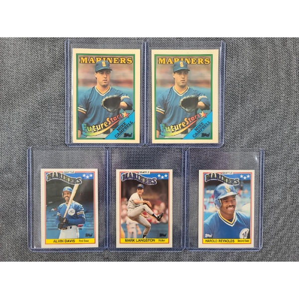 Five Assorted 1980's Topps Mariners Baseball Trading Cards - Near Mint Condition