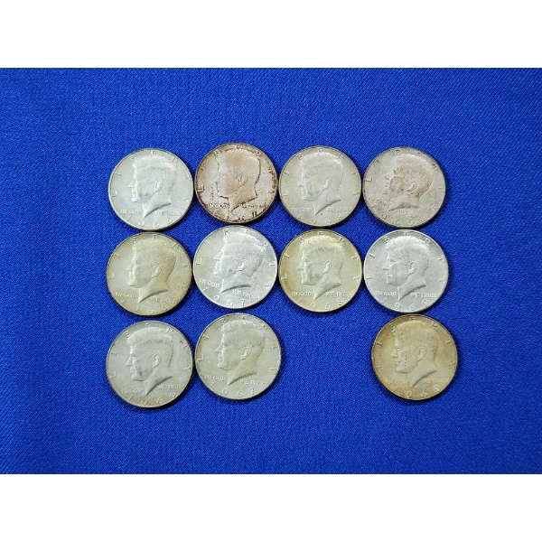 11 Kennedy Half Dollars: 1966-1969 40% Silver Coins