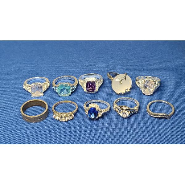 Assorted Silver COLORED Fashion Rings - See Photos For Sizing