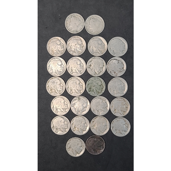 Assorted Years/Unknown Liberty V-Nickels & Buffalo Nickels - Face Value: $1.20