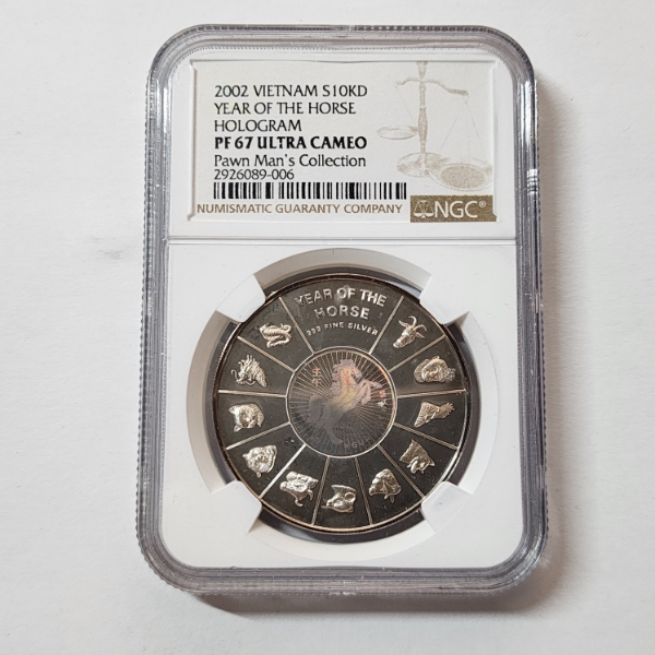 NGC Graded PF67 ULTRA CAMEO 2002 Vietnam Year of the Horse Hologram .999 Fine Silver 10000 Dong