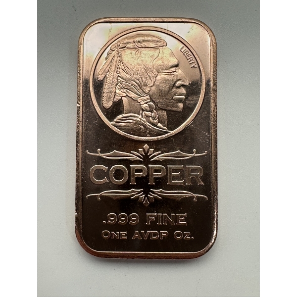 Indian Head 1 AVDP oz .999 Fine Copper Bar