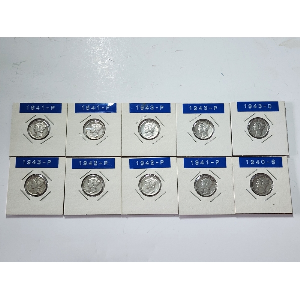 x10 Assorted Years 90% Silver Mercury Dimes FV: $1.00