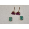 Image 2 : 14K Gold Emerald Earrings & 14K Gold Ruby Stud Earrings - Total Weight: 1.1g