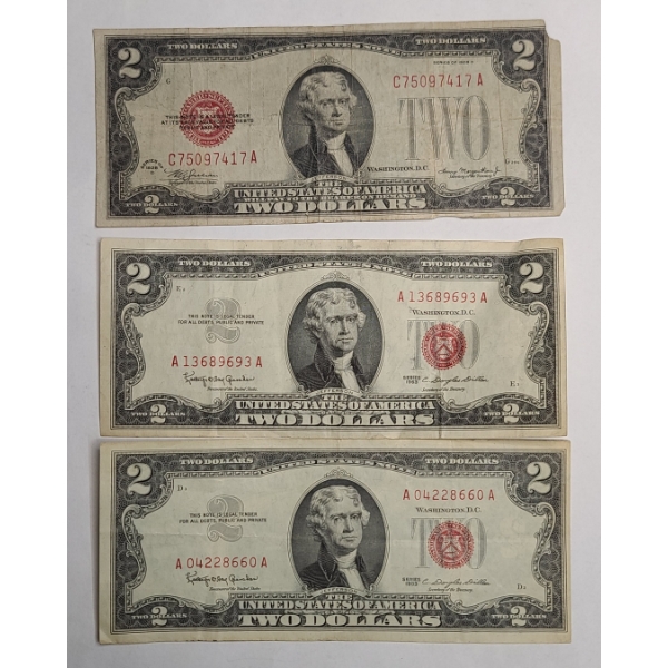 Series 1928-D, 1963 $2 Red Seal Bank Notes - Face Value: $6.00