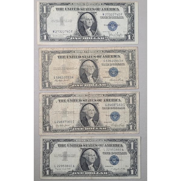 (4) Assorted United States $1 Silver Certificates - 1935 D, 1935 E, 1957 A - Face Value: $4.00