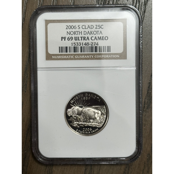 NGC PF69 Ultra Cameo 2006-S Clad State Quarter - North Dakota