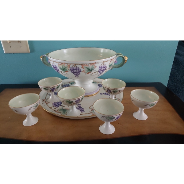 Gorgeous "ROSENTHAL" Germany 8 Pc Punch Bowl / Cups & Underplate - Commanding Size
