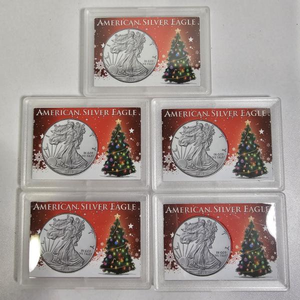 Five Piece Collection Of 'Tis The Season Cases For American Silver Eagle Coins