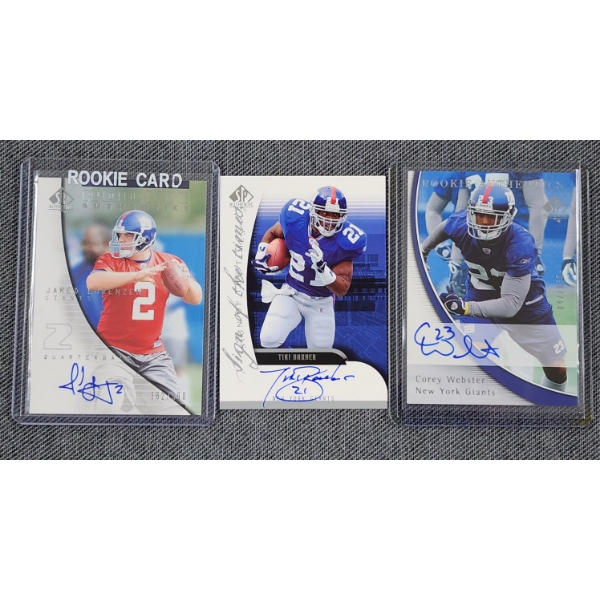Three Upper Deck AUTOGRAPHED New York Giants Rookie Authentics Football Trading Cards Ft. NUMBERED!
