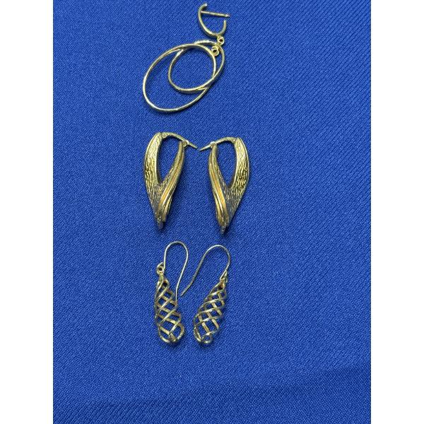 14K Gold Earrings, 2 Pairs of Hoop/Dangle Plus 1 Loose Earring, TW 8.8g