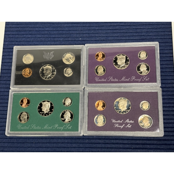 4 United States Proof Sets (2 Mint ) - FV $3.64 - 1972 - 1992 - 1996 - 1987