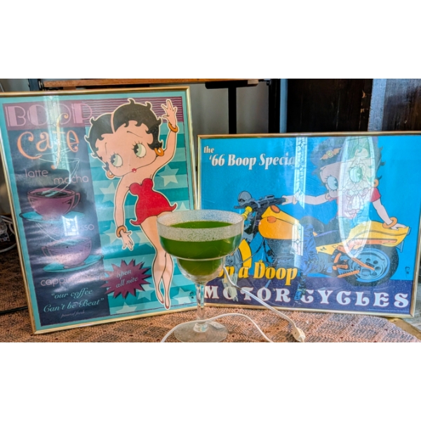 Two Betty Boop Framed Posters & Neat Margarita Lamp
