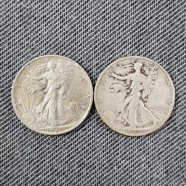 Two United States 90% Silver Walking Liberty Half Dollars ~ $1.00 Face Value