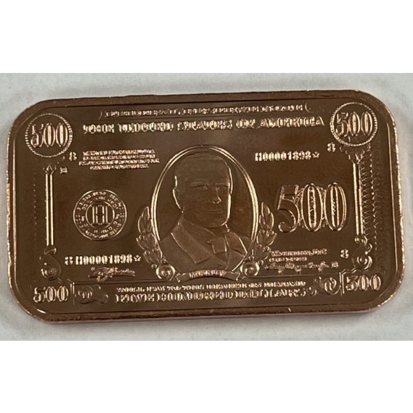 $500 William McKinley - 1AVDP .999 Copper Bar