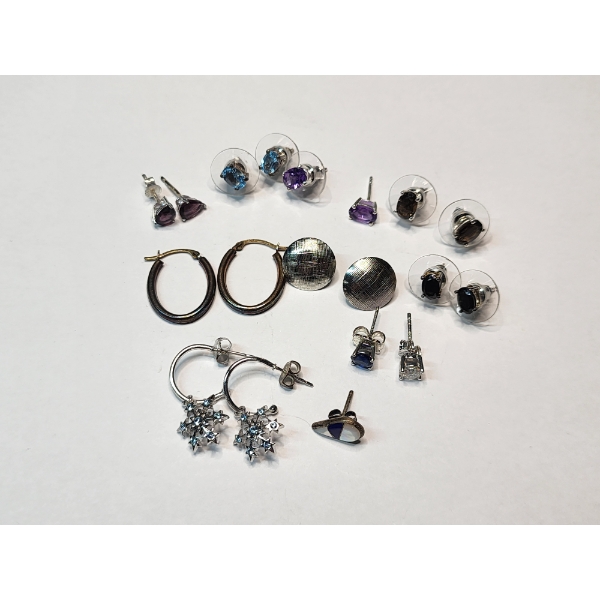 Sterling Silver Earrings: 8 Pairs, 3 Loose, Various Styles - Total Weight: 11.6g