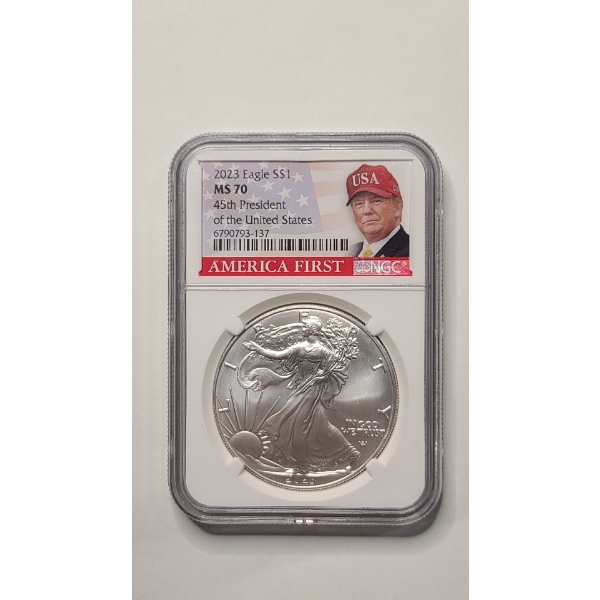 NGC 2023 MS70 45TH President Of The United States 1 Troy Ounce .999 Fine Silver American Eagle