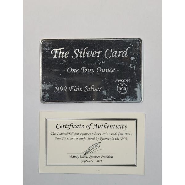 Pyromet 1 Troy Oz .999 Fine Silver Card With COA