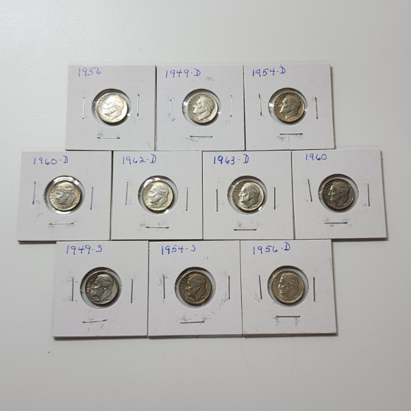 x10 Assorted Years United States 90% Silver Roosevelt Dimes - Face Value: $1.00