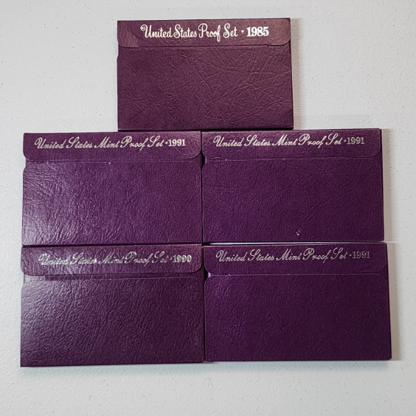 Five Assorted United States Mint Proof Sets: 1985, 1991, 1991, 1990, 1991