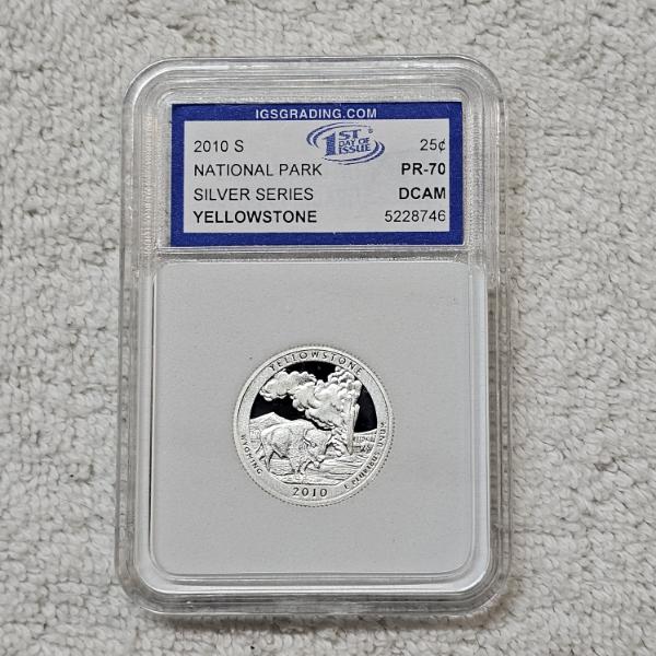 2010-S 90% Silver Yellowstone Quarter certified as PR-70 Deep Cameo (DCAM) by IGS Grading