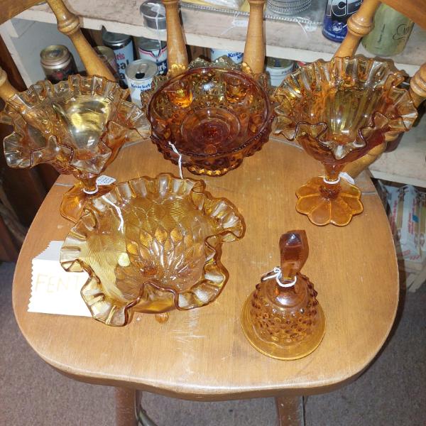 Vintage Fenton Amber Ruffled Glass Lot - See Pics