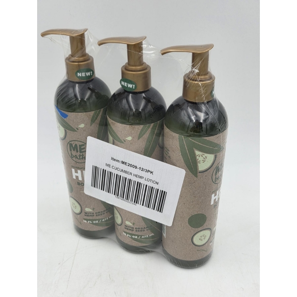 Brand New! Three 16oz Hemp Cucumber Body Lotion Pump Bottles