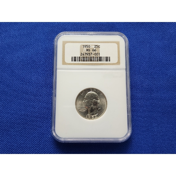 NGC MS 66 1950 90% Silver Washington Quarter