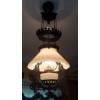 Image 3 : Antique Cast Iron Converted To Electric - Hanging Ceiling Oil Lamp - 14" Shade - Adjustable Height