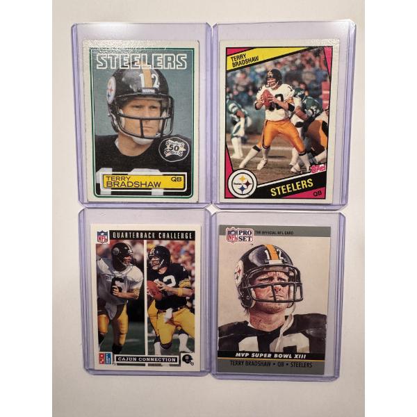 4 - Vintage Terry Bradshaw Pittsburgh Steelers Football Cards In Protective Holders - Mint Condition