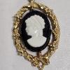 Image 4 : Vintage Black, White, And Peach Cameo Brooch Jewelry Set With Patty Token